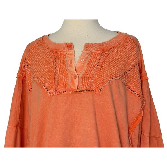 Anthropologie PILCRO Orange Pintuck Sweatshirt Top Size L - 100% Cotton - Picture 6 of 11